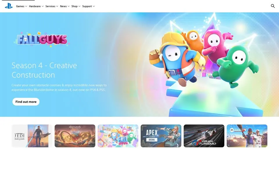 playstation.com homepage in 2023