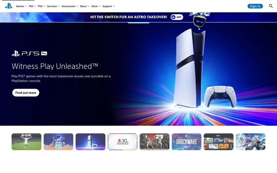 playstation.com homepage in 2024