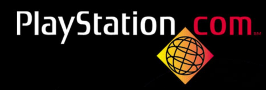 PlayStation logo on the 2001 playstation.com homepage: PlayStation.com wordmark with a red suffix and a globe
