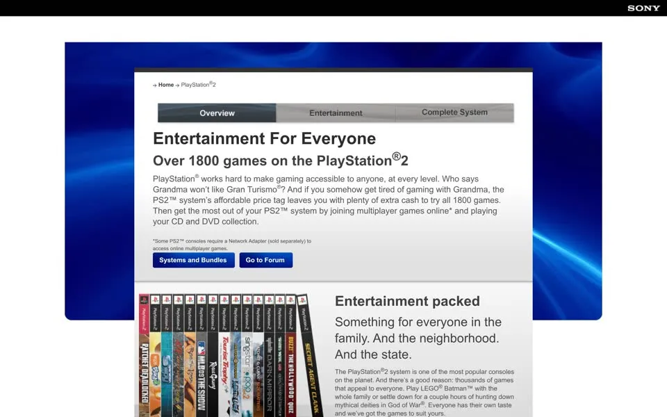 US PlayStation 2 page, February 2015, with the same Entertainment For Everyone copy as in 2013
