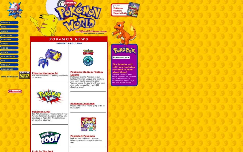 pokemon.com homepage in 2000