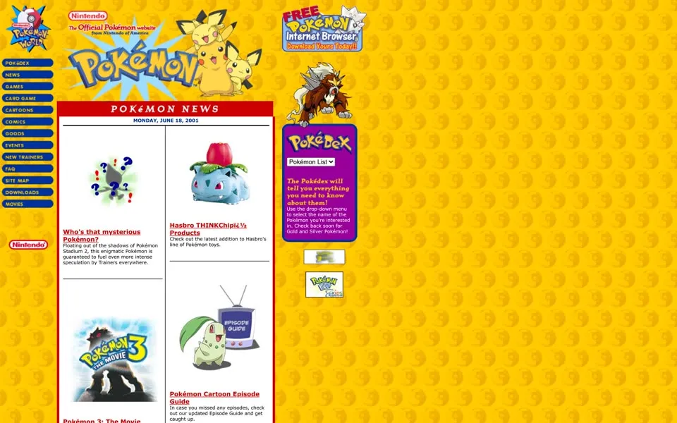 pokemon.com homepage in 2001