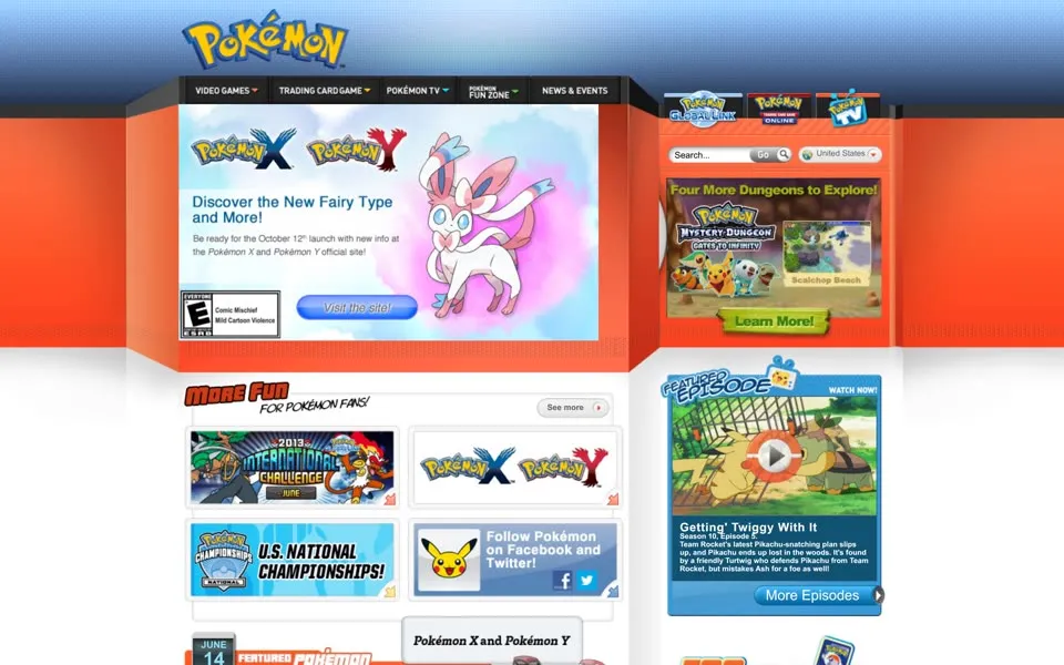 pokemon.com homepage in 2013