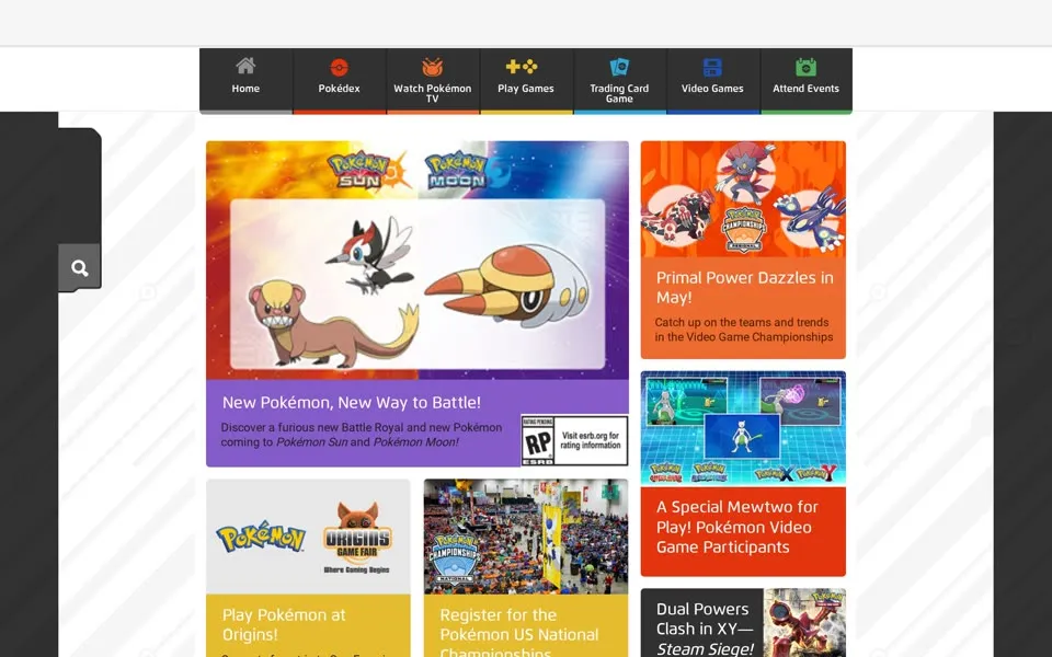 pokemon.com homepage in 2016