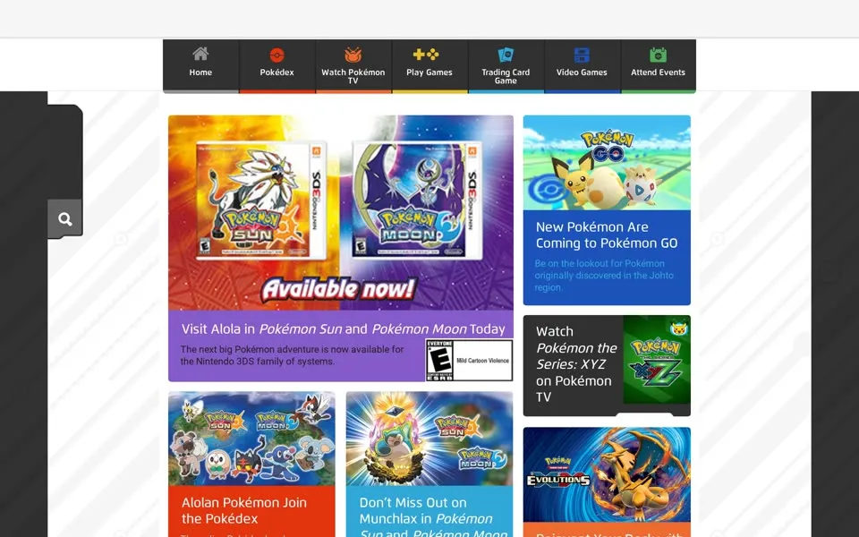pokemon.com homepage in 2017