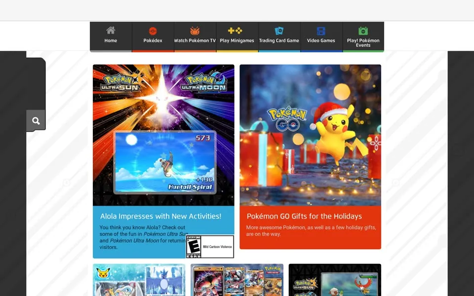 pokemon.com homepage in 2018