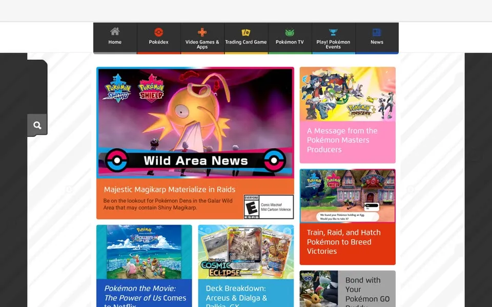 pokemon.com homepage in 2020