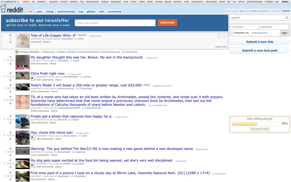 reddit.com homepage in 2015
