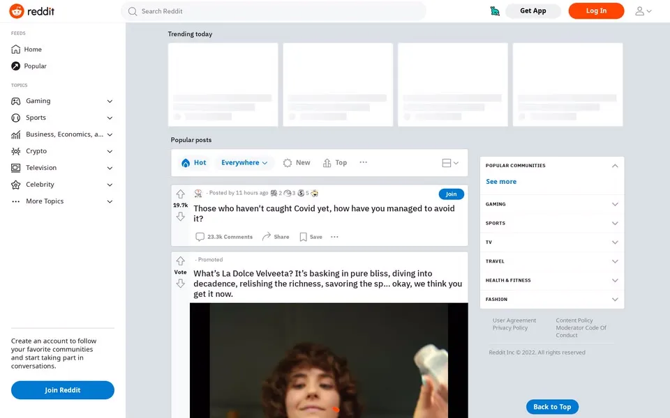 reddit.com homepage in 2022