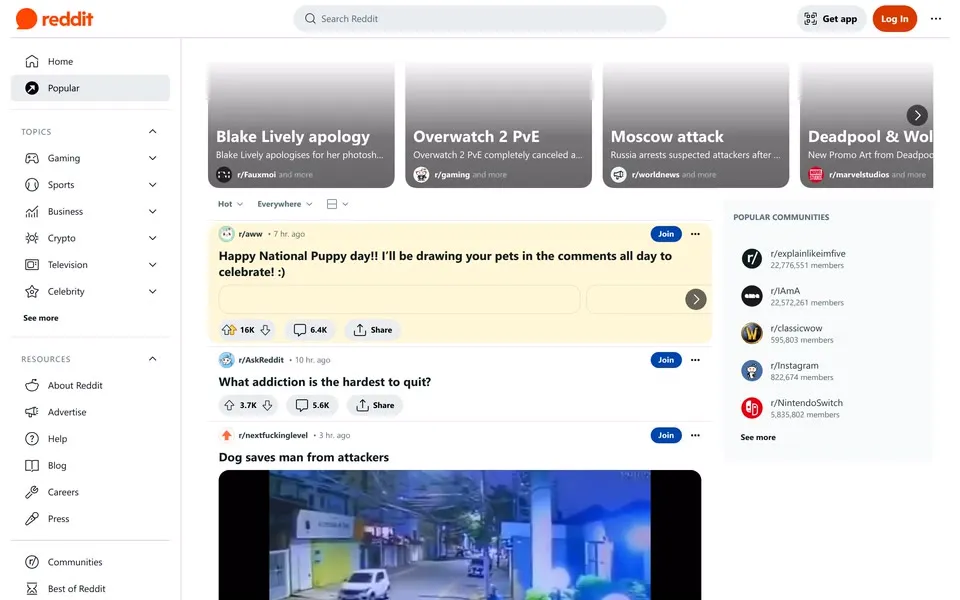 reddit.com homepage in 2024