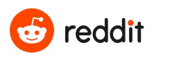 Reddit logo on the 2019 reddit.com homepage: flat orange round Snoo icon + grey wordmark, from the 2018 redesign