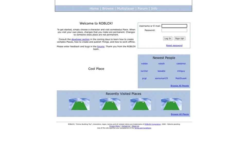 roblox.com homepage in 2006