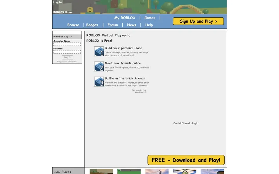 roblox.com homepage in 2007