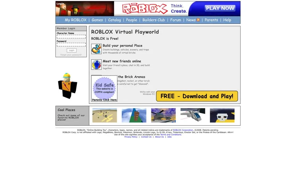 roblox.com homepage in 2008
