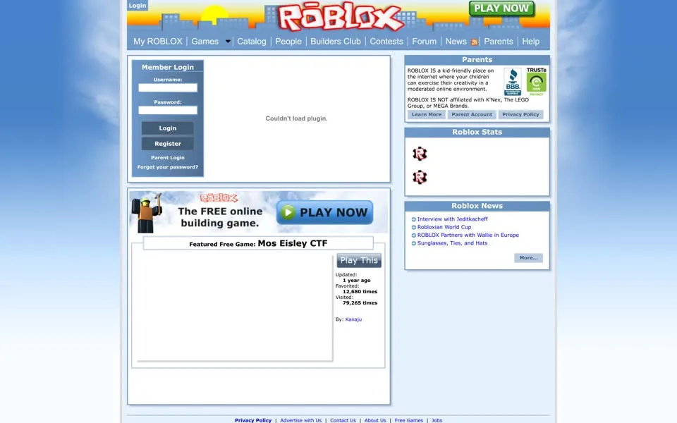 roblox.com homepage in 2010