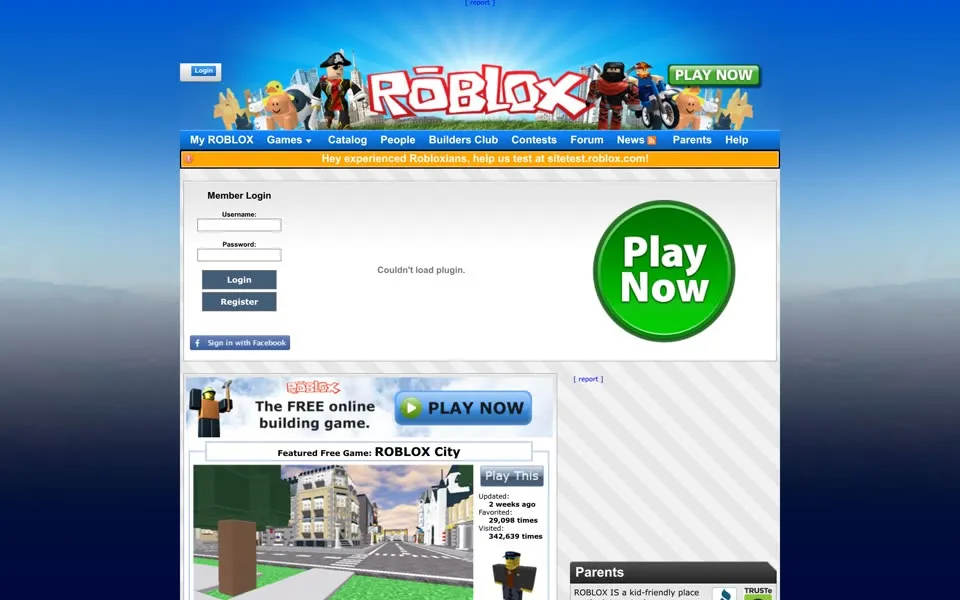 roblox.com homepage in 2011