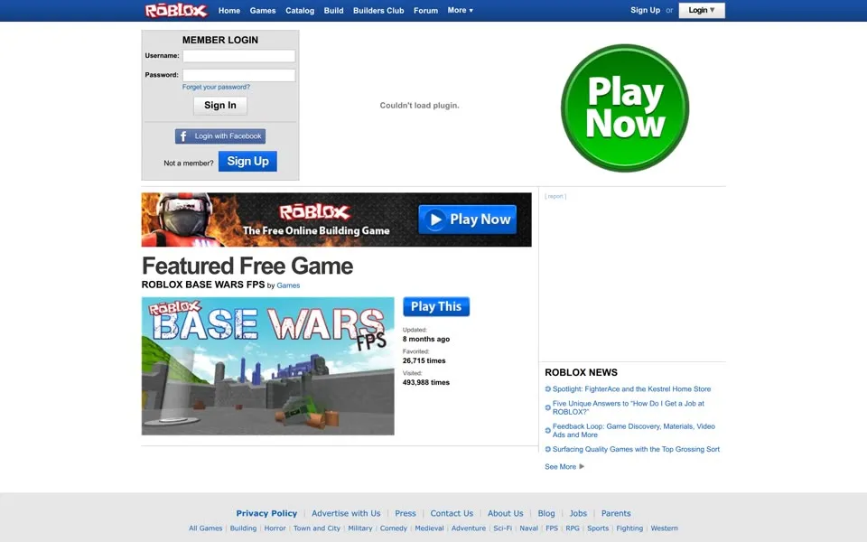 roblox.com homepage in 2013