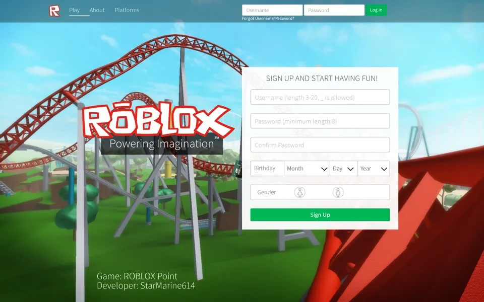 roblox.com homepage in 2016