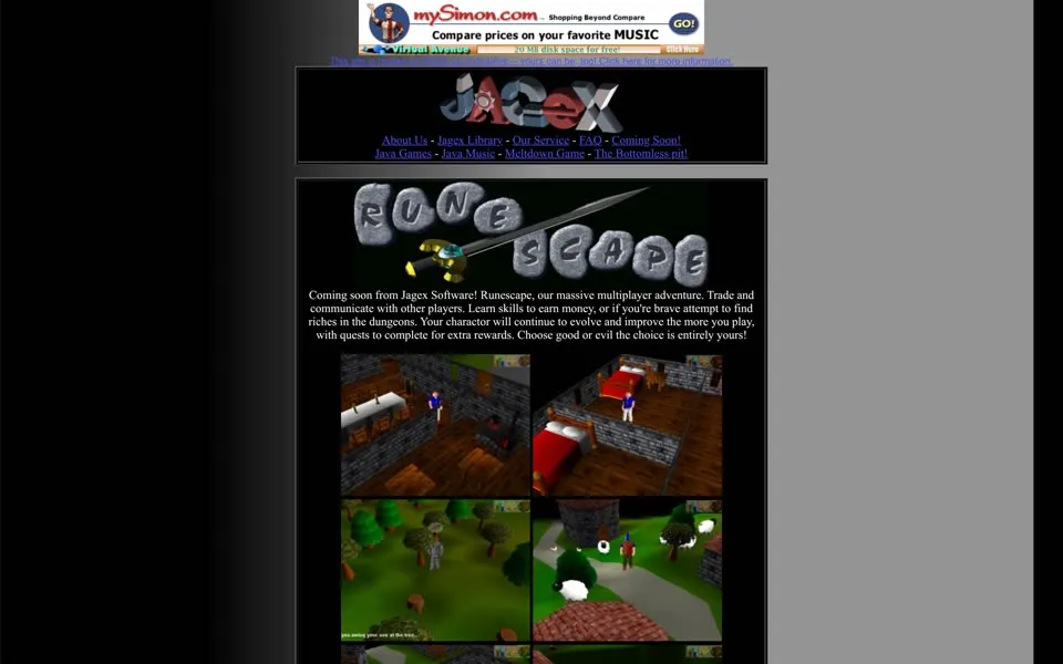 runescape.com homepage in 2000