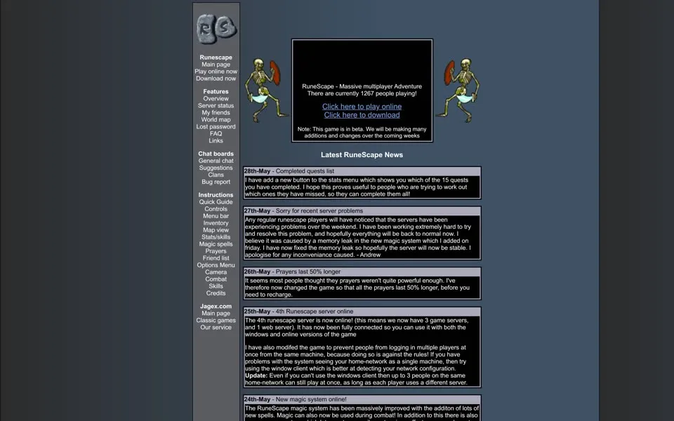 runescape.com homepage in 2001