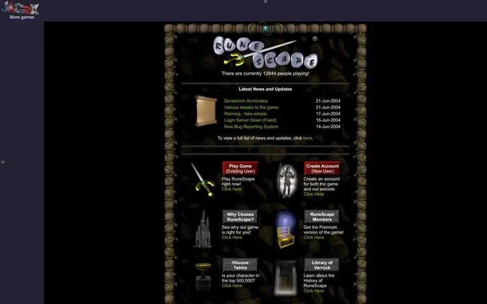 runescape.com homepage in 2004