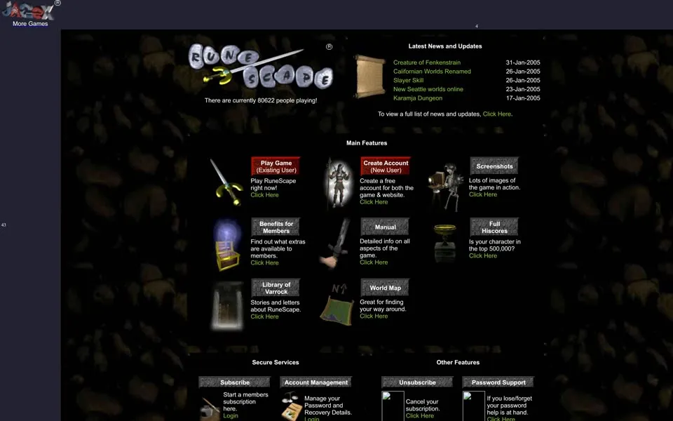 runescape.com homepage in 2005