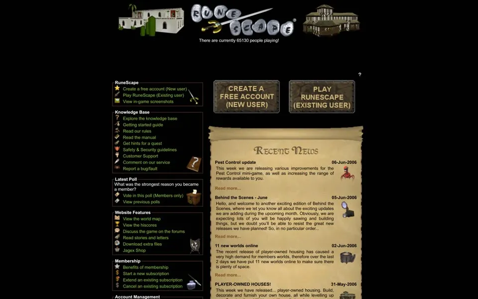 runescape.com homepage in 2006