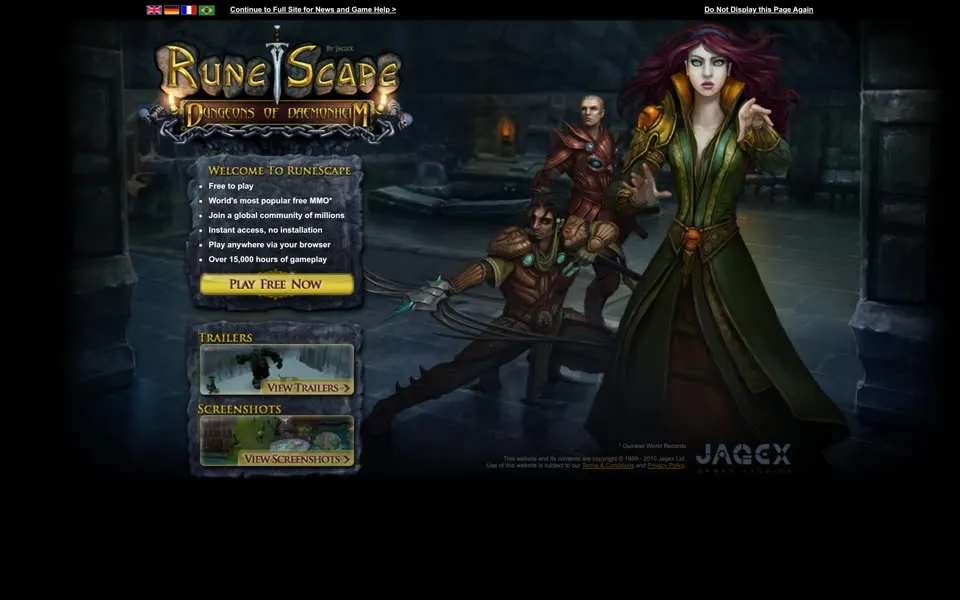 runescape.com homepage in 2010