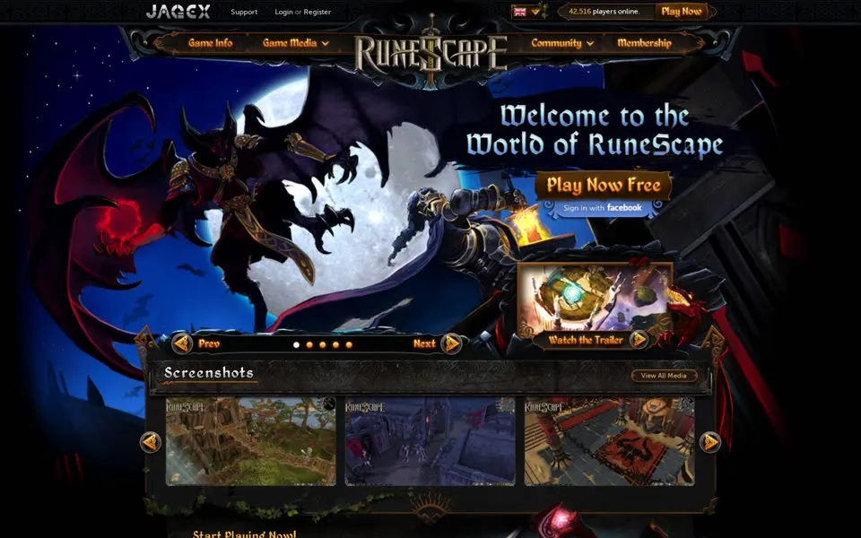 runescape.com homepage in 2011