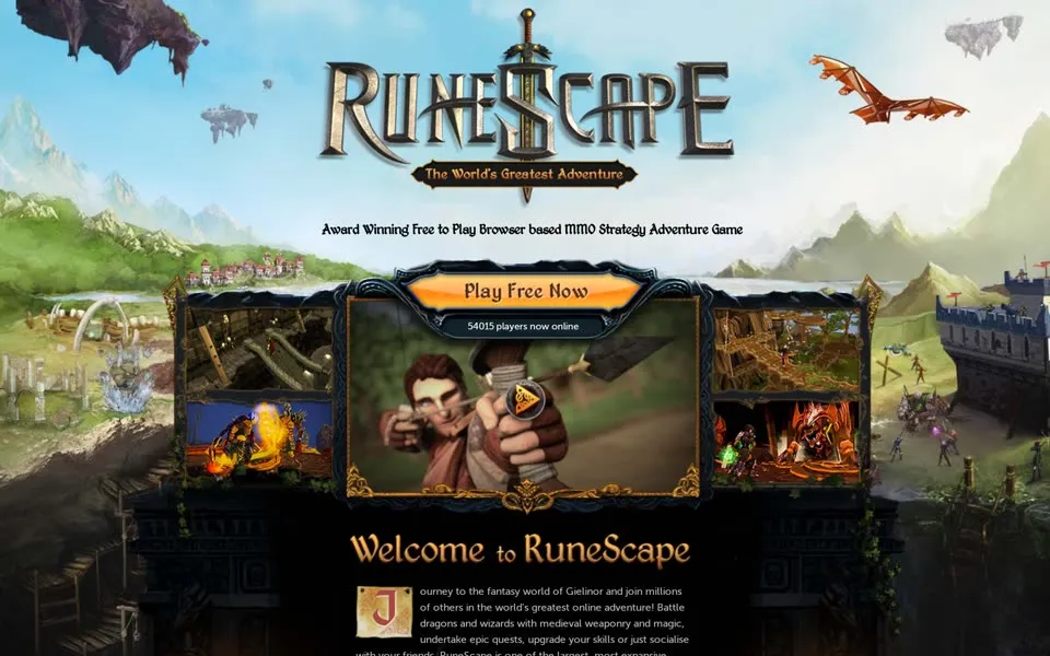 runescape.com homepage in 2013