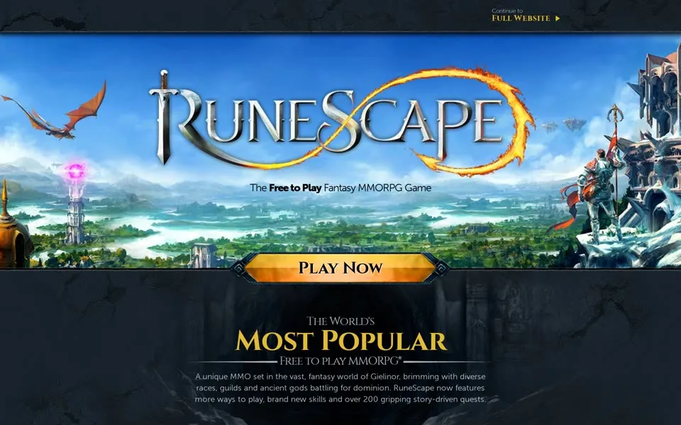 runescape.com homepage in 2019