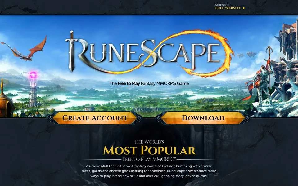 runescape.com homepage in 2020