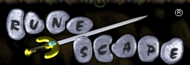 RuneScape logo on the 2004 runescape.com homepage: Lighter stone letters and a simpler gold sword hilt.