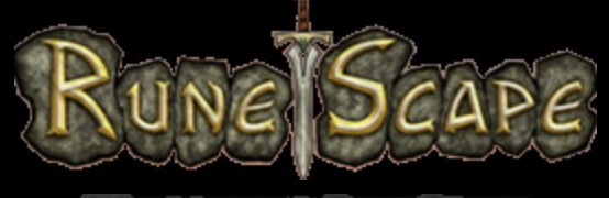 RuneScape logo on the 2009 runescape.com homepage: Gold letters replace the stones; a vertical sword divides the name.
