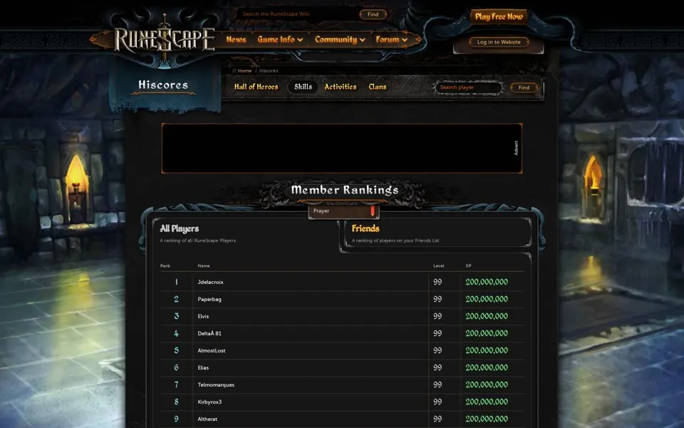 RuneScape HiScores page, 2013-01-13