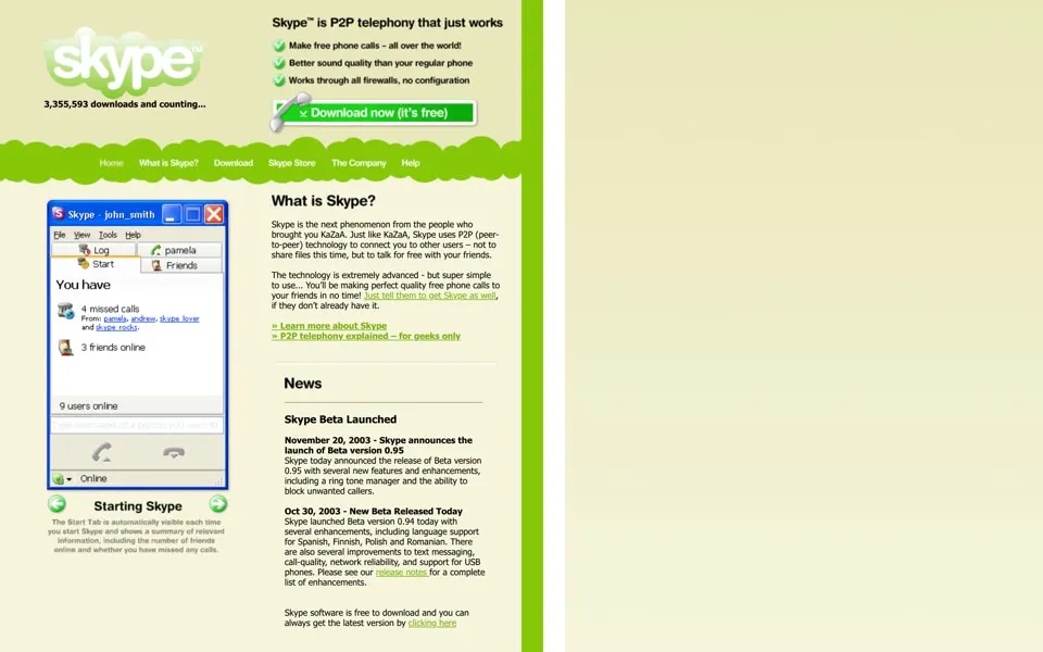 skype.com homepage in 2003