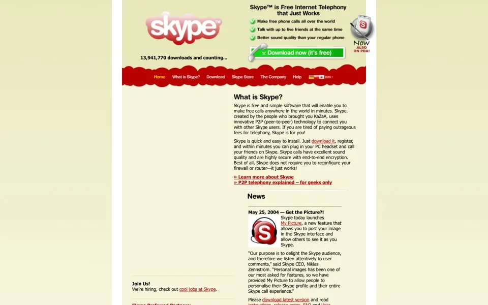 skype.com homepage in 2004