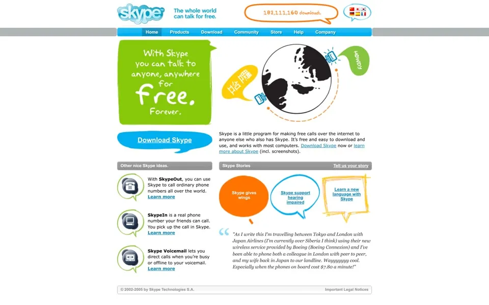 skype.com homepage in 2005