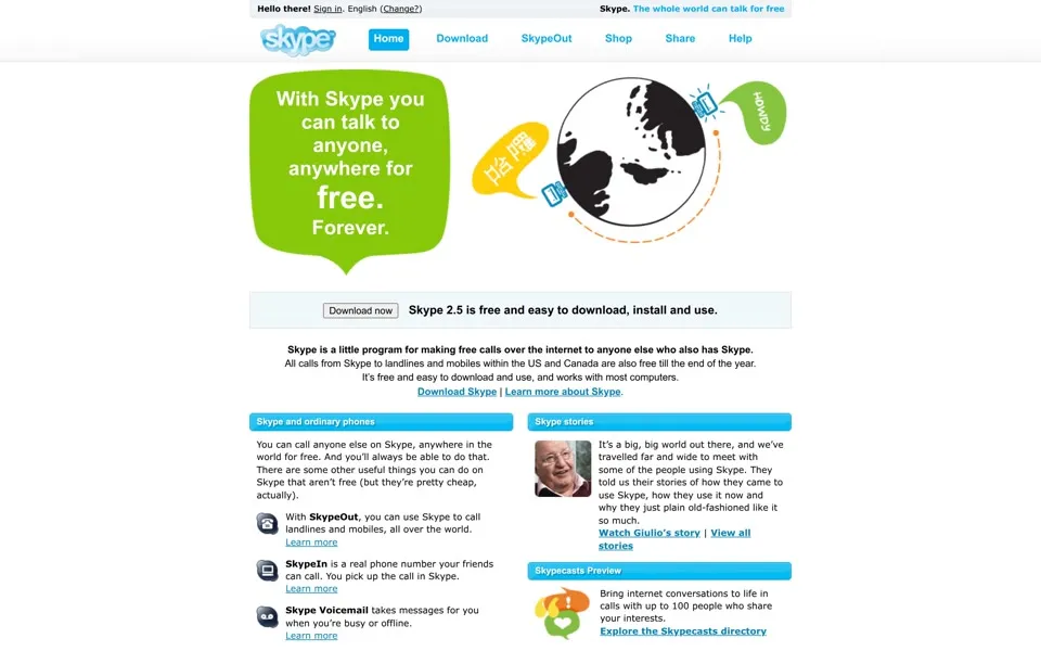 skype.com homepage in 2006