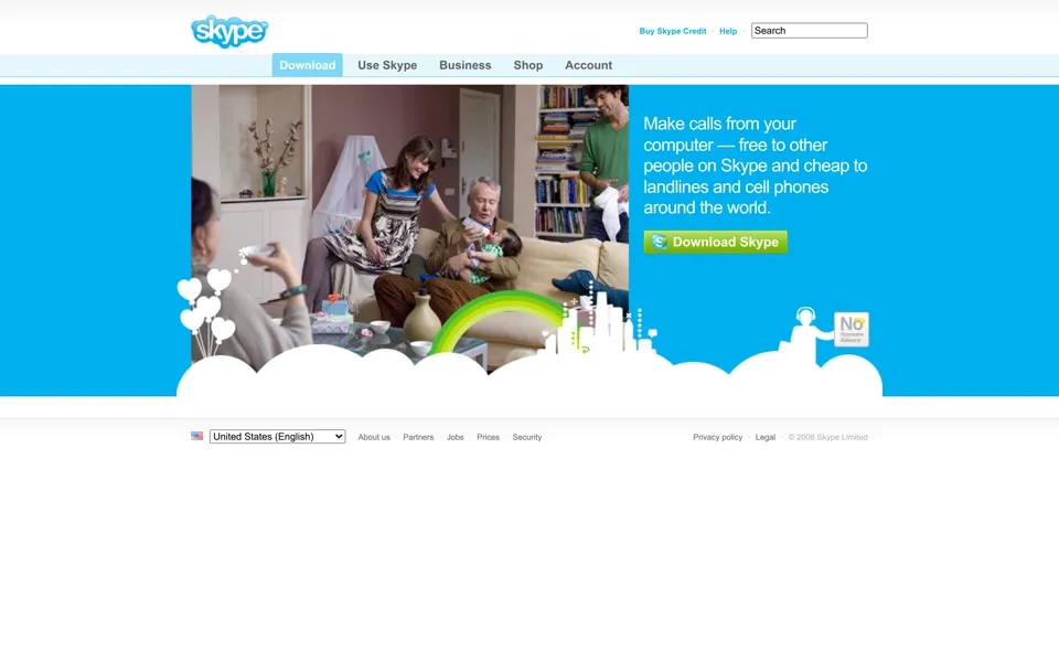 skype.com homepage in 2008