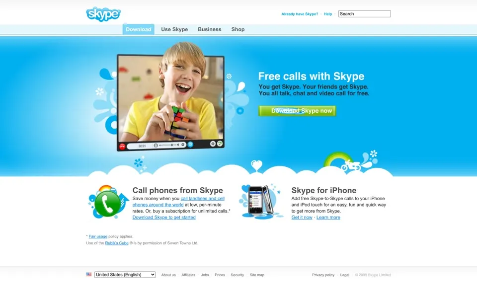 skype.com homepage in 2009