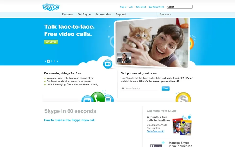 skype.com homepage in 2010