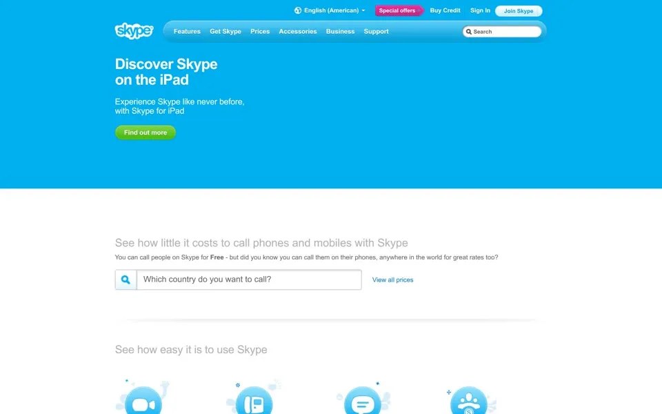 skype.com homepage in 2011