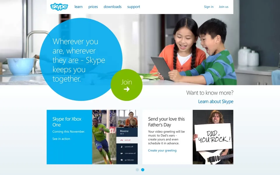 skype.com homepage in 2013