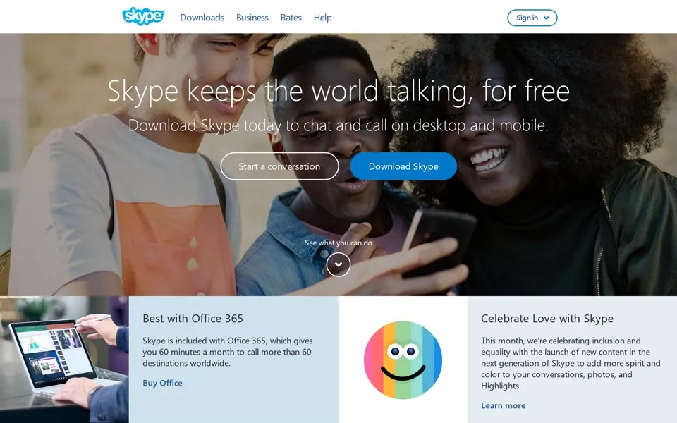 skype.com homepage in 2017