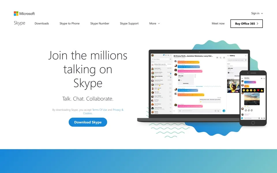 skype.com homepage in 2018