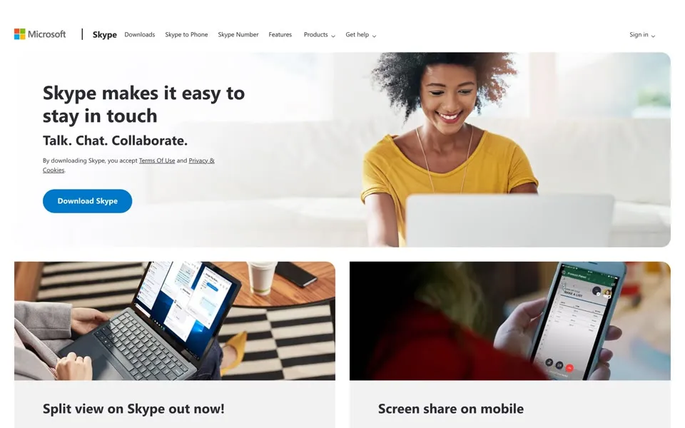 skype.com homepage in 2019
