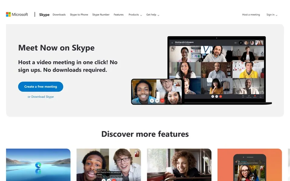 skype.com homepage in 2020