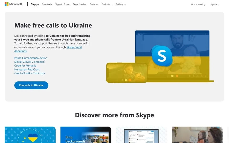 skype.com homepage in 2022