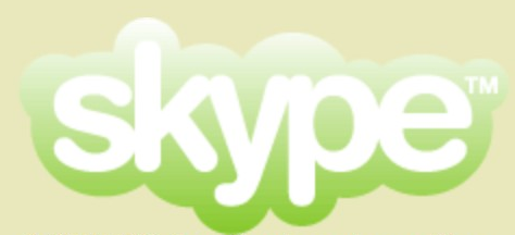 Skype logo on the 2003 skype.com homepage: Green cloud with a white lowercase wordmark.